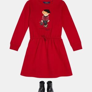 Ralph Lauren Polo Bear Cotton Fleece Girls Dress Red M